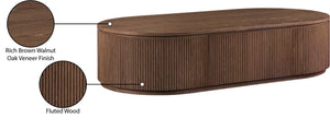 Meridian Furniture Moana Fluted Wood Coffee Table with Hidden Storage Cabinet for Modern Living Rooms Brown 64 inches 99086Brown-CT