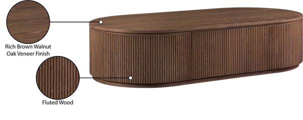 Meridian Furniture Moana Fluted Wood Coffee Table with Hidden Storage Cabinet for Modern Living Rooms Brown 64 inches 99086Brown-CT