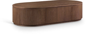 Meridian Furniture Moana Fluted Wood Coffee Table with Hidden Storage Cabinet for Modern Living Rooms Brown 64 inches 99086Brown-CT