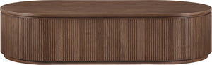 Meridian Furniture Moana Fluted Wood Coffee Table with Hidden Storage Cabinet for Modern Living Rooms Brown 64 inches 99086Brown-CT