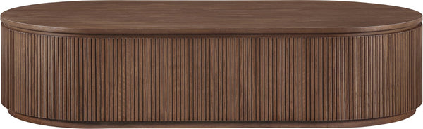 Meridian Furniture Moana Fluted Wood Coffee Table with Hidden Storage Cabinet for Modern Living Rooms Brown 64 inches 99086Brown-CT