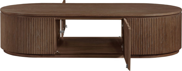 Meridian Furniture Moana Fluted Wood Coffee Table with Hidden Storage Cabinet for Modern Living Rooms Brown 64 inches 99086Brown-CT