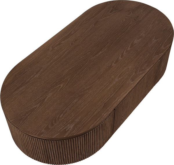 Meridian Furniture Moana Fluted Wood Coffee Table with Hidden Storage Cabinet for Modern Living Rooms Brown 64 inches 99086Brown-CT