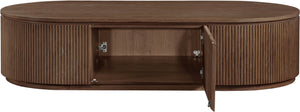 Meridian Furniture Moana Fluted Wood Coffee Table with Hidden Storage Cabinet for Modern Living Rooms Brown 64 inches 99086Brown-CT