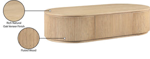Meridian Furniture Moana Fluted Wood Coffee Table with Hidden Storage Cabinet for Modern Living Rooms Natural 64 inches 99086Oak-CT