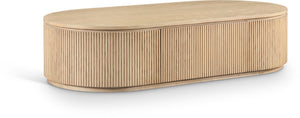 Meridian Furniture Moana Fluted Wood Coffee Table with Hidden Storage Cabinet for Modern Living Rooms Natural 64 inches 99086Oak-CT