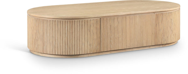 Meridian Furniture Moana Fluted Wood Coffee Table with Hidden Storage Cabinet for Modern Living Rooms Natural 64 inches 99086Oak-CT