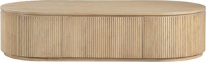 Meridian Furniture Moana Fluted Wood Coffee Table with Hidden Storage Cabinet for Modern Living Rooms Natural 64 inches 99086Oak-CT