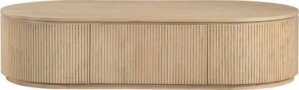 Meridian Furniture Moana Fluted Wood Coffee Table with Hidden Storage Cabinet for Modern Living Rooms Natural 64 inches 99086Oak-CT