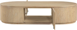 Meridian Furniture Moana Fluted Wood Coffee Table with Hidden Storage Cabinet for Modern Living Rooms Natural 64 inches 99086Oak-CT