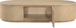 Meridian Furniture Moana Fluted Wood Coffee Table with Hidden Storage Cabinet for Modern Living Rooms Natural 64 inches 99086Oak-CT