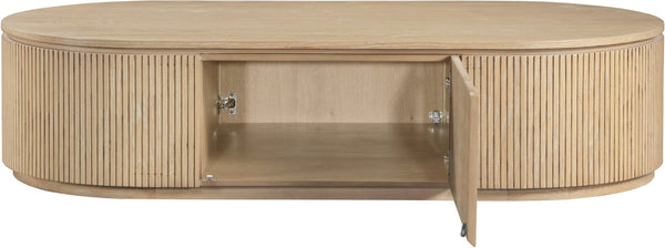 Meridian Furniture Moana Fluted Wood Coffee Table with Hidden Storage Cabinet for Modern Living Rooms Natural 64 inches 99086Oak-CT