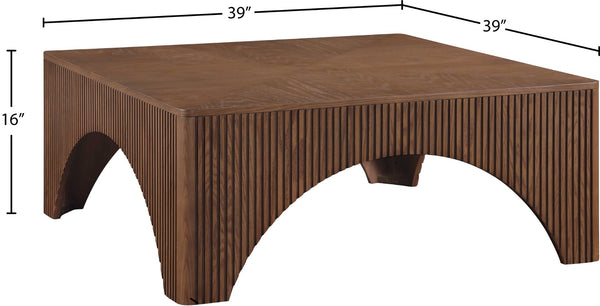 Meridian Furniture Eloise Sculptural Coffee Table with Artistic Base Detail for Stylish Modern Living Rooms Brown Oak Veneer / MDF 99089Brown-CT