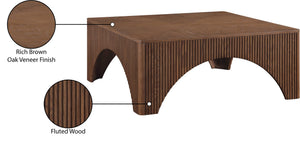 Meridian Furniture Eloise Sculptural Coffee Table with Artistic Base Detail for Stylish Modern Living Rooms Brown Oak Veneer / MDF 99089Brown-CT