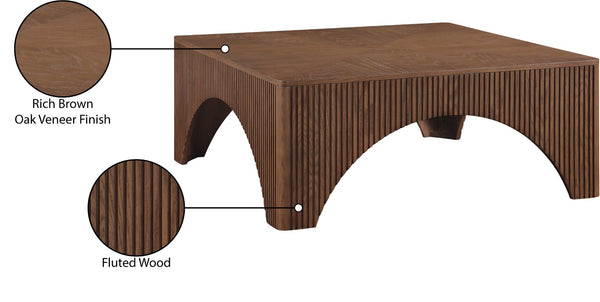 Meridian Furniture Eloise Sculptural Coffee Table with Artistic Base Detail for Stylish Modern Living Rooms Brown Oak Veneer / MDF 99089Brown-CT