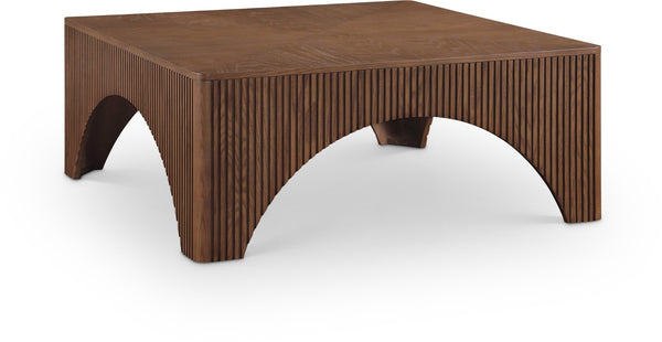 Meridian Furniture Eloise Sculptural Coffee Table with Artistic Base Detail for Stylish Modern Living Rooms Brown Oak Veneer / MDF 99089Brown-CT