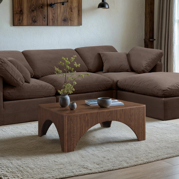 Meridian Furniture Eloise Sculptural Coffee Table with Artistic Base Detail for Stylish Modern Living Rooms Brown Oak Veneer / MDF 99089Brown-CT
