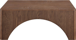 Meridian Furniture Eloise Sculptural Coffee Table with Artistic Base Detail for Stylish Modern Living Rooms Brown Oak Veneer / MDF 99089Brown-CT
