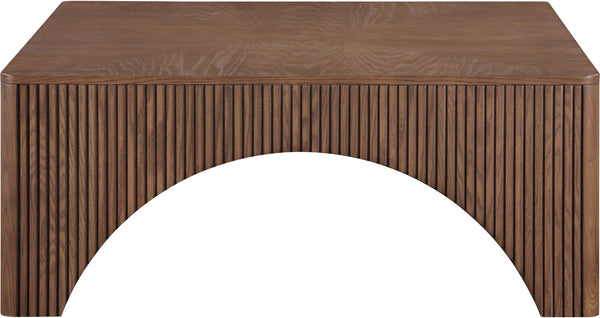 Meridian Furniture Eloise Sculptural Coffee Table with Artistic Base Detail for Stylish Modern Living Rooms Brown Oak Veneer / MDF 99089Brown-CT
