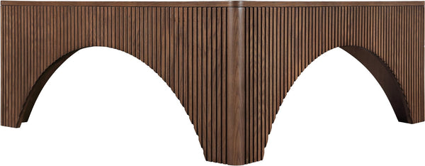 Meridian Furniture Eloise Sculptural Coffee Table with Artistic Base Detail for Stylish Modern Living Rooms Brown Oak Veneer / MDF 99089Brown-CT