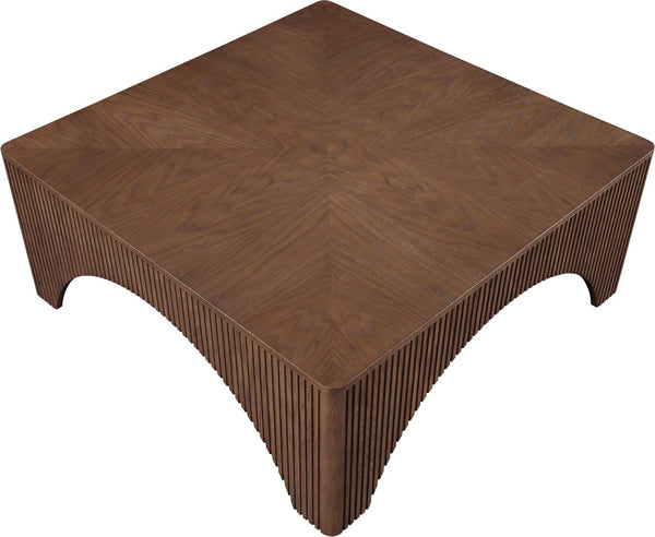 Meridian Furniture Eloise Sculptural Coffee Table with Artistic Base Detail for Stylish Modern Living Rooms Brown Oak Veneer / MDF 99089Brown-CT