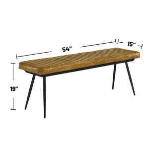 English Elm Leather Upholstered Dining Bench with Hand-Dyed Goat Leather, Vertical Tufting and Metal Legs Camel B016P369662