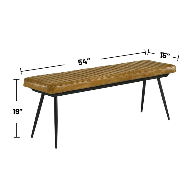 English Elm Leather Upholstered Dining Bench with Hand-Dyed Goat Leather, Vertical Tufting and Metal Legs Camel B016P369662