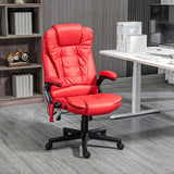 English Elm Homcom High Back Vibration Massage Office Chair With 6 Vibration Points, Heated Reclining Pu Leather Computer Chair With Armrest and Remote, Red