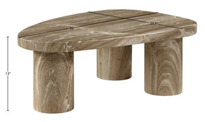 Meridian Furniture Teramo Sculptural Concrete Coffee Table with Art Deco Triple Pedestal for Indoor Outdoor Use Beige 36" W x 25.5" D x 13" H 99090Beige-CT13