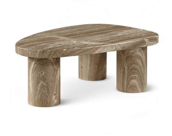 Meridian Furniture Teramo Sculptural Concrete Coffee Table with Art Deco Triple Pedestal for Indoor Outdoor Use Beige 36" W x 25.5" D x 13" H 99090Beige-CT13