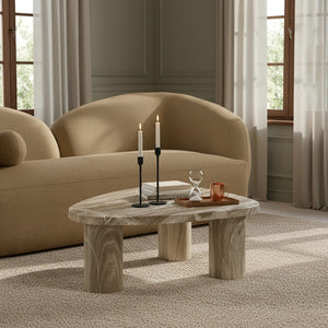 Meridian Furniture Teramo Sculptural Concrete Coffee Table with Art Deco Triple Pedestal for Indoor Outdoor Use Beige 36" W x 25.5" D x 13" H 99090Beige-CT13