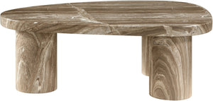 Meridian Furniture Teramo Sculptural Concrete Coffee Table with Art Deco Triple Pedestal for Indoor Outdoor Use Beige 36" W x 25.5" D x 13" H 99090Beige-CT13