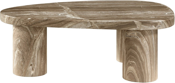 Meridian Furniture Teramo Sculptural Concrete Coffee Table with Art Deco Triple Pedestal for Indoor Outdoor Use Beige 36" W x 25.5" D x 13" H 99090Beige-CT13