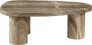 Meridian Furniture Teramo Sculptural Concrete Coffee Table with Art Deco Triple Pedestal for Indoor Outdoor Use Beige 36" W x 25.5" D x 13" H 99090Beige-CT13