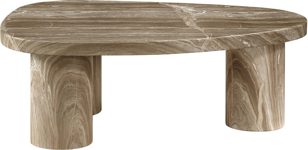 Meridian Furniture Teramo Sculptural Concrete Coffee Table with Art Deco Triple Pedestal for Indoor Outdoor Use Beige 36" W x 25.5" D x 13" H 99090Beige-CT13