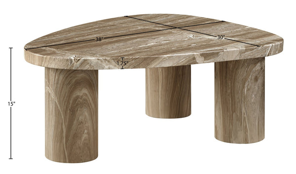 Meridian Furniture Teramo Sculptural Concrete Coffee Table with Art Deco Triple Pedestal for Indoor Outdoor Use Beige 38" W x 30" D x 15" H 99090Beige-CT15