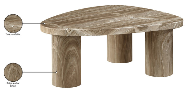 Meridian Furniture Teramo Sculptural Concrete Coffee Table with Art Deco Triple Pedestal for Indoor Outdoor Use Beige 38" W x 30" D x 15" H 99090Beige-CT15