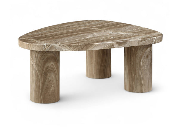 Meridian Furniture Teramo Sculptural Concrete Coffee Table with Art Deco Triple Pedestal for Indoor Outdoor Use Beige 38" W x 30" D x 15" H 99090Beige-CT15
