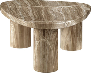 Meridian Furniture Teramo Sculptural Concrete Coffee Table with Art Deco Triple Pedestal for Indoor Outdoor Use Beige 38" W x 30" D x 15" H 99090Beige-CT15