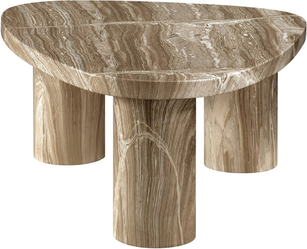 Meridian Furniture Teramo Sculptural Concrete Coffee Table with Art Deco Triple Pedestal for Indoor Outdoor Use Beige 38" W x 30" D x 15" H 99090Beige-CT15