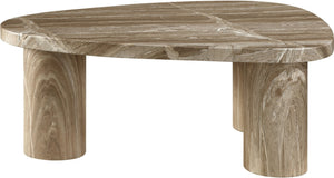 Meridian Furniture Teramo Sculptural Concrete Coffee Table with Art Deco Triple Pedestal for Indoor Outdoor Use Beige 38" W x 30" D x 15" H 99090Beige-CT15