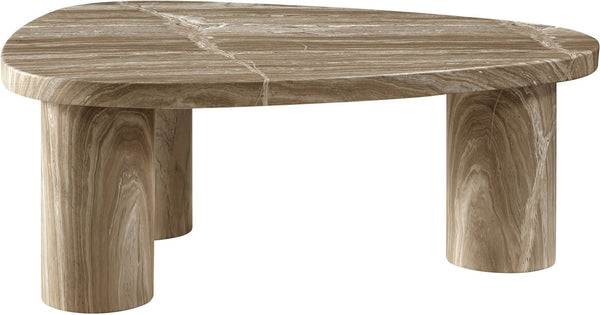 Meridian Furniture Teramo Sculptural Concrete Coffee Table with Art Deco Triple Pedestal for Indoor Outdoor Use Beige 38" W x 30" D x 15" H 99090Beige-CT15