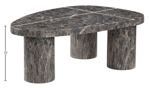 Meridian Furniture Teramo Sculptural Concrete Coffee Table with Art Deco Triple Pedestal for Indoor Outdoor Use Brown 36" W x 25.5" D x 13" H 99090Brown-CT13