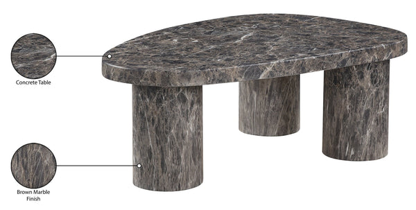 Meridian Furniture Teramo Sculptural Concrete Coffee Table with Art Deco Triple Pedestal for Indoor Outdoor Use Brown 36" W x 25.5" D x 13" H 99090Brown-CT13