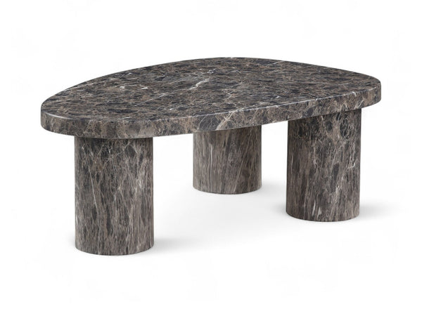 Meridian Furniture Teramo Sculptural Concrete Coffee Table with Art Deco Triple Pedestal for Indoor Outdoor Use Brown 36" W x 25.5" D x 13" H 99090Brown-CT13