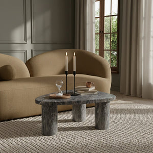 Meridian Furniture Teramo Sculptural Concrete Coffee Table with Art Deco Triple Pedestal for Indoor Outdoor Use Brown 36" W x 25.5" D x 13" H 99090Brown-CT13