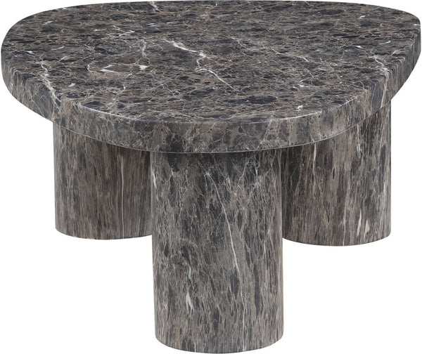 Meridian Furniture Teramo Sculptural Concrete Coffee Table with Art Deco Triple Pedestal for Indoor Outdoor Use Brown 36" W x 25.5" D x 13" H 99090Brown-CT13