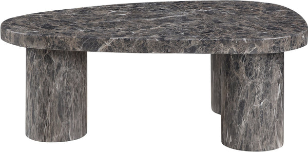 Meridian Furniture Teramo Sculptural Concrete Coffee Table with Art Deco Triple Pedestal for Indoor Outdoor Use Brown 36" W x 25.5" D x 13" H 99090Brown-CT13