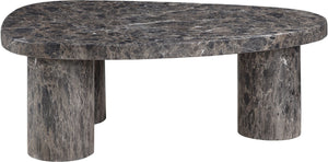 Meridian Furniture Teramo Sculptural Concrete Coffee Table with Art Deco Triple Pedestal for Indoor Outdoor Use Brown 36" W x 25.5" D x 13" H 99090Brown-CT13