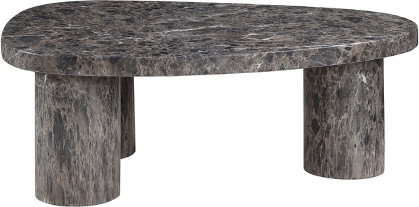 Meridian Furniture Teramo Sculptural Concrete Coffee Table with Art Deco Triple Pedestal for Indoor Outdoor Use Brown 36" W x 25.5" D x 13" H 99090Brown-CT13